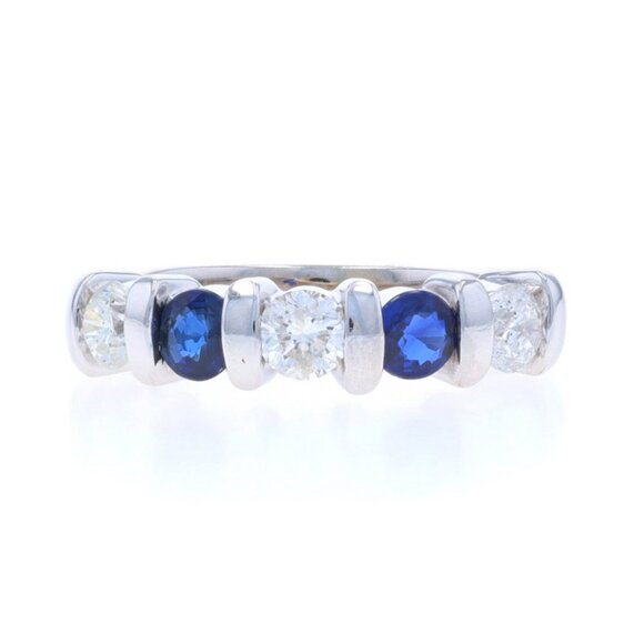 White Gold Sapphire Diamond Band - 14k Round 1.24ctw Stackable Wedding Ring